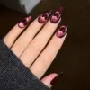 Cat Eye Heart Press On Nails Dark Red Magnetic Fake Nails 5