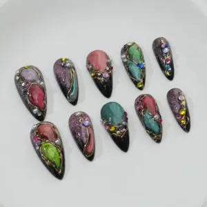 Cat Eye Press On Nails Brown 3D Gold Chrome 1 4