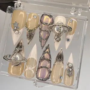 Chrome Metallic Press On Nails Gothic Y2K 2
