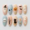 Cute Pastel Halloween Press On Nails kawaii ghost pumpkin cat bat peach blue design