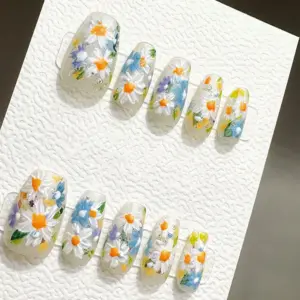 Daisy reusable handmade gel press on nails fake nails summer