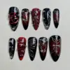 Dark gothic red black metal accent press on nails fake nails