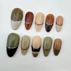 Earth tone french tip brown glitter star handmade press on nails fake nails fall