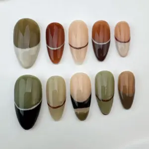 Earth Tone French Press On Nails Brown Glitter Star Nails 2