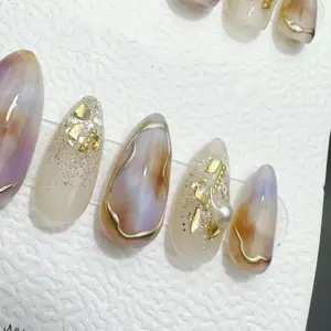 Gilded Rose Quartz Press On Nails Reusable Handmade Fake Nails 1