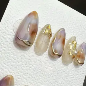 Gilded Rose Quartz Press On Nails Reusable Handmade Fake Nails 5