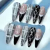 Gothic black and silver glitter press on nails with 3D star and web design
