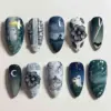 Gothic Ghost Floral Press On Nails | Dark Fairytale Fake Nails | EV45 8 Gothic Ghost Floral Press On Nails dark teal blue painterly Halloween fairytale design