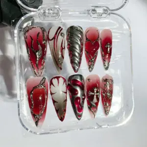 Gothic Red Cross Press On Nails Dark Vampire Fake Nails 2