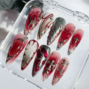 Gothic Red Cross Press On Nails Dark Vampire Fake Nails 3