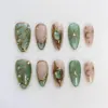 Green cat eye 3D gold chrome butterfly star moon press on nails fake nails summer