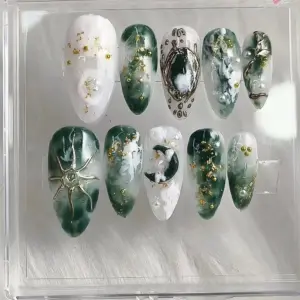 Green Marble Press On Nails Gold Flake Glitter Nails 1 3