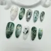 Green marble gold flake glitter handmade press on nails fake nails long almond