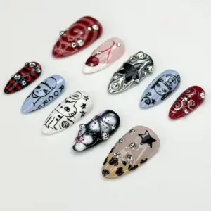 Grunge Y2K Press On Nails Gothic Cherry Star Fake Nails 1 1