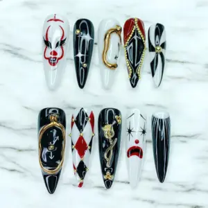 Halloween Clown Press On Nails Gothic Joker Fake Nails 2