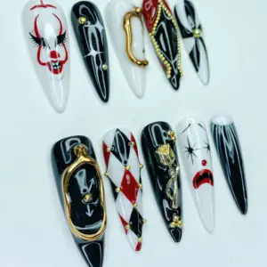 Halloween Clown Press On Nails Gothic Joker Fake Nails 3