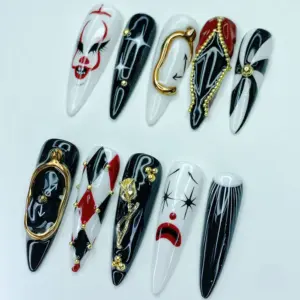 Halloween Clown Press On Nails Gothic Joker Fake Nails 4
