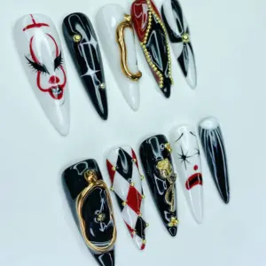 Halloween Clown Press On Nails Gothic Joker Fake Nails 5