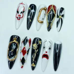 Halloween Clown Press On Nails Gothic Joker Fake Nails 6