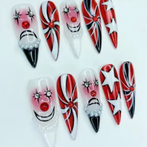 Halloween Clown Press On Nails Red Star Gothic Fake Nails 2