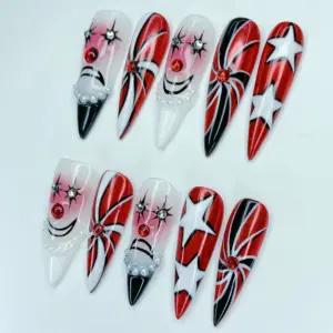 Halloween Clown Press On Nails Red Star Gothic Fake Nails 3