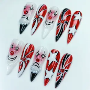 Halloween Clown Press On Nails Red Star Gothic Fake Nails 5