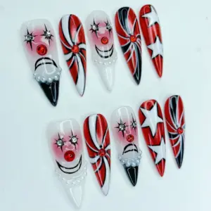 Halloween Clown Press On Nails Red Star Gothic Fake Nails 6