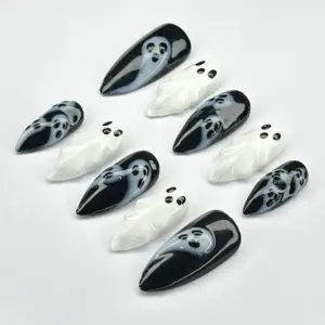 Halloween Ghost Press On Nails Spooky Black White Fake