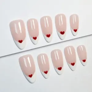 Heart accent french tip luxury party press on nails fake nails