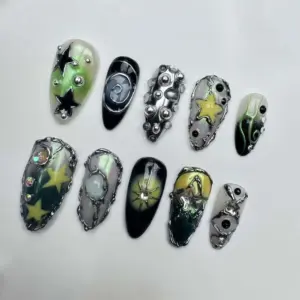 Japanese 3D Gold Chrome Press On Nails Brown Sta 1