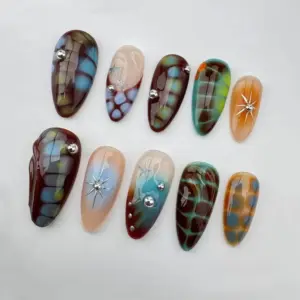 Japanese Cat Eye Press On Nails 3D Gold Chrome 1