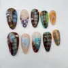 Japanese cat eye 3D gold chrome handmade press on nails fake nails long almond fall