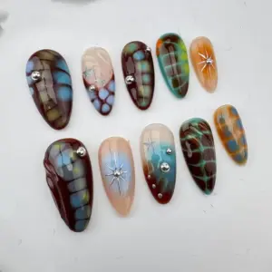 Japanese Cat Eye Press On Nails 3D Gold Chrome 3