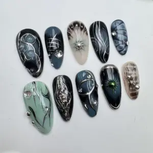 Japanese Glitter Press On Nails Brown Fall Fake Nails 1