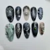 Japanese glitter brown fall press on nails fake nails long almond custom