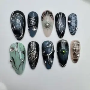 Japanese glitter brown fall press on nails fake nails long almond custom