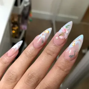 Koi Pond Press On Nails Floral Zen Garden Fake Nail 4