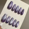 Lavender cat eye reusable handmade gel press on nails fake nails purple shimmer