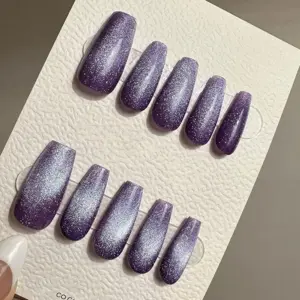 Lavender cat eye reusable handmade gel press on nails fake nails purple shimmer