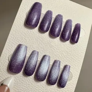 Lavender Cat Eye Press On Nails Reusable Handmade Fake Nails 2