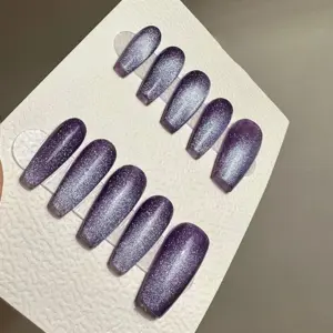 Lavender Cat Eye Press On Nails Reusable Handmade Fake Nails 3