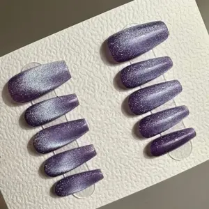 Lavender Cat Eye Press On Nails Reusable Handmade Fake Nails 4