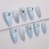 Light blue pearl 3D glitter press on nails fake nails accent