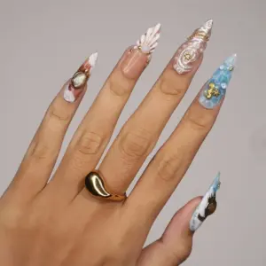 Luxury Ocean Press On Nails 3D Seahorse Star 3