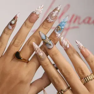 Luxury Ocean Press On Nails 3D Seahorse Star 4