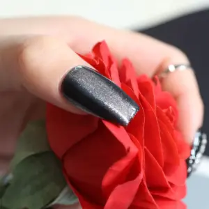 Metallic Black 3D Press On Nails Silver Rhinestone Fake Nails 6