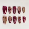Mulberry cat eye 3D gold chrome heart star burgundy gothic press on nails fake nails