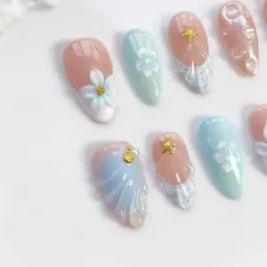 Ocean Floral Press On Nails Pearl Shell Summer Fak