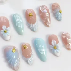 Ocean Floral Press On Nails Pearl Shell Summer Fak 3