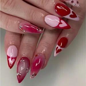 Ombre Heart Rhinestone Press On Nails Valentine